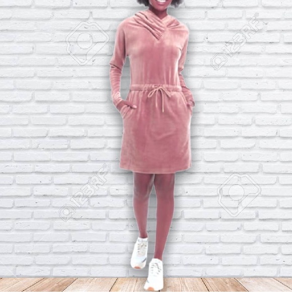 CALVIN KLIEN WOMANS VELOUR DRAWSTRING DRESS IN CAF OLE LIGHT PINK MEDIUM - Picture 2 of 8
